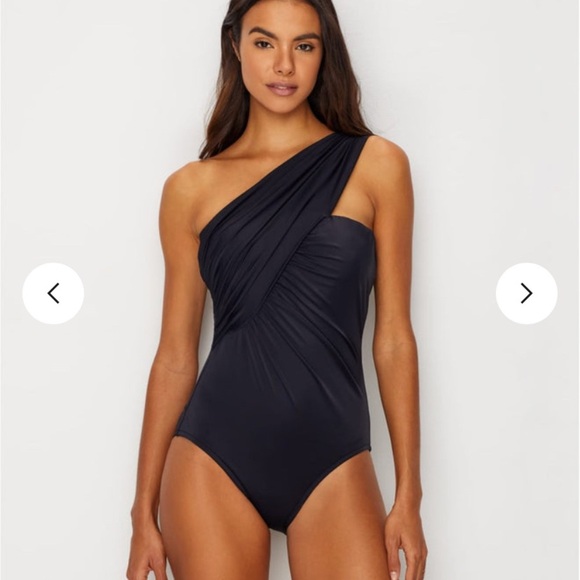 NWT MagicSuit Solid Goddess One Shoulder One Piece Swimsuit Black SZ 12 - Picture 1 of 7